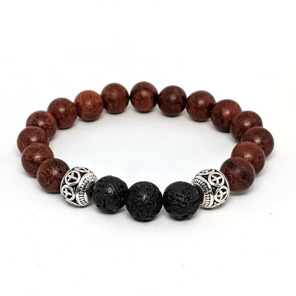 ESSENTIAL CHARMS Rosewood and lava stones stretch bracelet size S/M - Picture 1 of 11